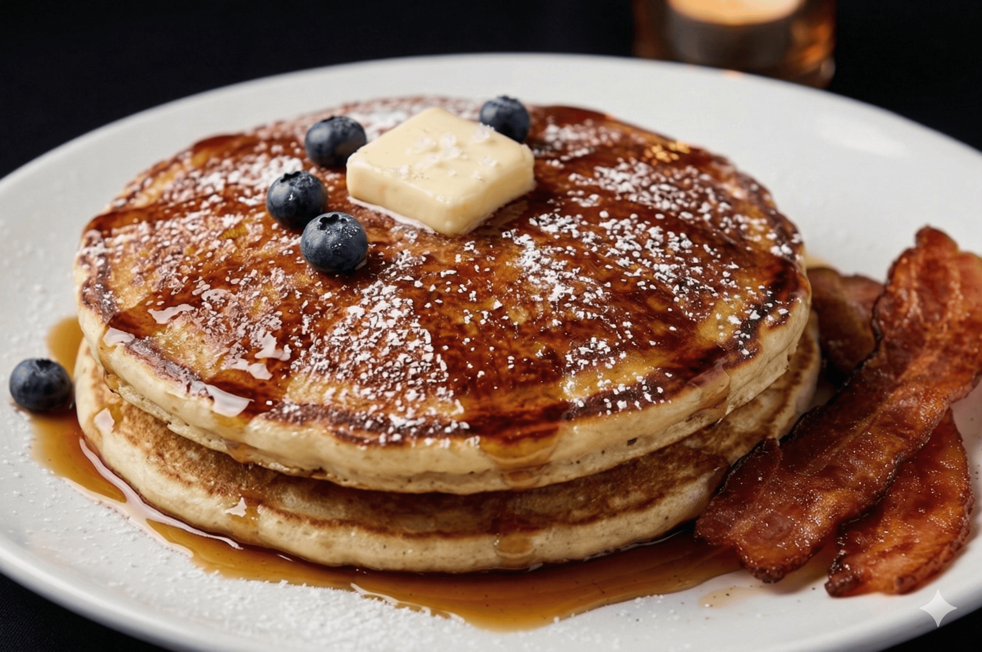 Fluffy Pancakes from Pizza Sauce Timonium served fresh with butter and syrup for all-day breakfast